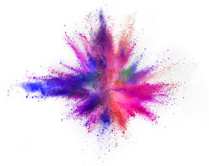Multi colored powder explosion isolated on white