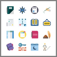 16 page icon. Vector illustration page set. calendar and keywords icons for page works
