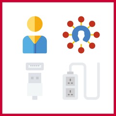 4 cell icon. Vector illustration cell set. usb cable and socket icons for cell works