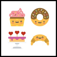 4 bakery icon. Vector illustration bakery set. donut and croissant icons for bakery works