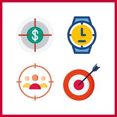 4 accuracy icon. Vector illustration accuracy set. target and wristwatch icons for accuracy works