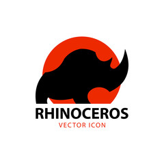 Rhino icon. Rhino silhouette against stylized sun