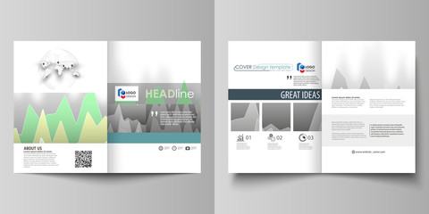 The minimalistic vector illustration of the editable layout of two A4 format modern covers design templates for brochure, flyer, report. Rows of colored diagram with peaks of different height.