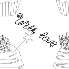 Vector illustration of black and white cupcakes pattern