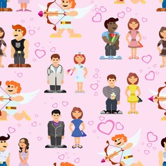 seamless pattern with couple people in love on a date and cupid