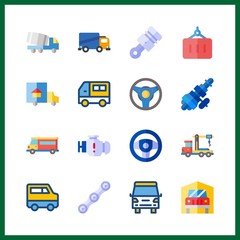 16 truck icon. Vector illustration truck set. van and delivery truck icons for truck works