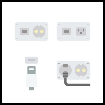 4 cell icon. Vector illustration cell set. usb cable and socket icons for cell works