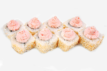 close up of sashimi sushi set, roll with delicious cream