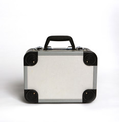 small silver metal case on white background