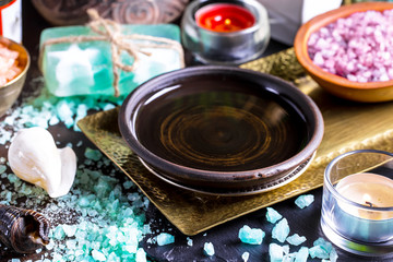 Items for spa massage in the composition on the table