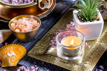 Items for spa massage in the composition on the table