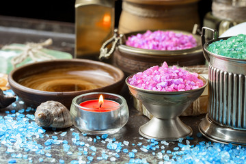 Items for spa massage in the composition on the table