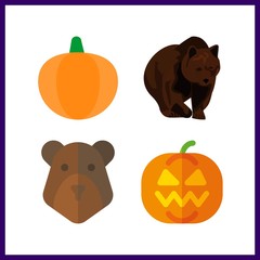 4 patch icon. Vector illustration patch set. bear and pumpkin icons for patch works