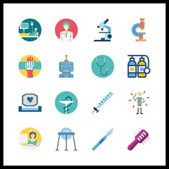 16 healthcare icon. Vector illustration healthcare set. nurse and robot icons for healthcare works