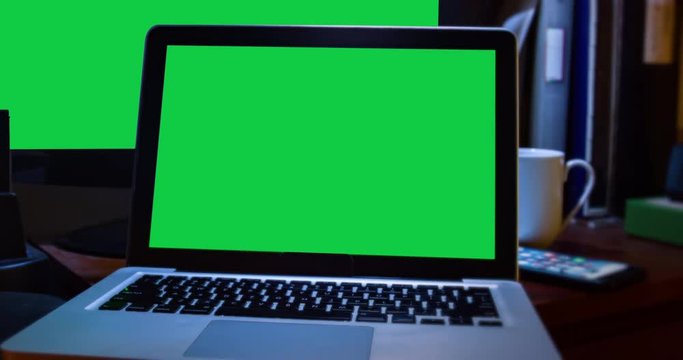 Laptop Green Screen with monitor in back and Alpha Channel