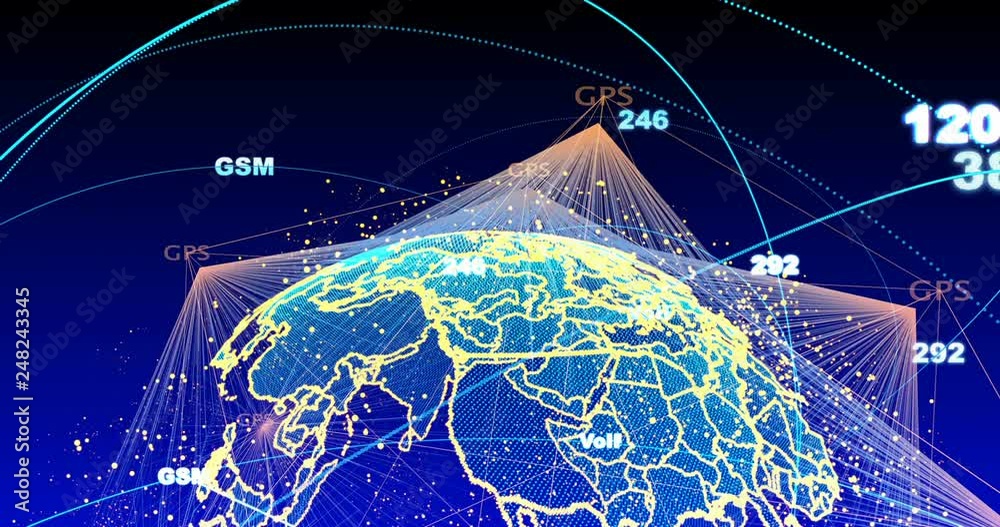 Poster digital data globe - abstract scientific technology data network surrounding planet earth conveying 