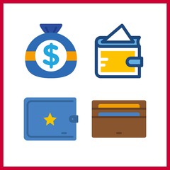 4 dollar icon. Vector illustration dollar set. wallet and money bag icons for dollar works