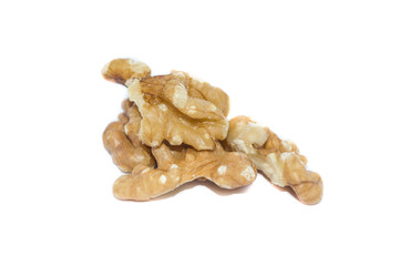 bunch of endocarp of walnut, nut or hazelnut, Juglans regia L, isolated on white background