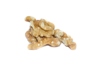 bunch of endocarp of walnut, nut or hazelnut, Juglans regia L, isolated on white background