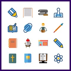 16 school icon. Vector illustration school set. physics and driving license icons for school works