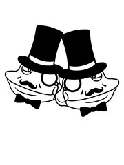 duo team paar 2 freunde gesicht kopf frosch reich sir herr gentlemen zylinder hut monokel brille schnurrbart mann sizend süß niedlich lustig comic cartoon clipart froschkönig kröte