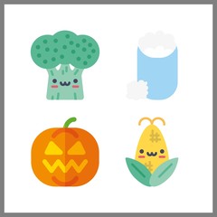 4 crop icon. Vector illustration crop set. pumpkin and broccoli icons for crop works