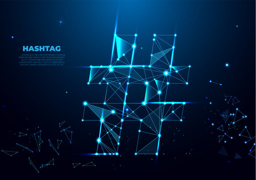 Hashtag icon vector. Digital marketing concept. Polygonal wireframe mesh art, poly low