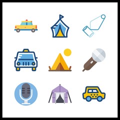 9 stand icon. Vector illustration stand set. taxi and test tube holder icons for stand works