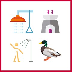 4 bath icon. Vector illustration bath set. duck and aromatherapy icons for bath works