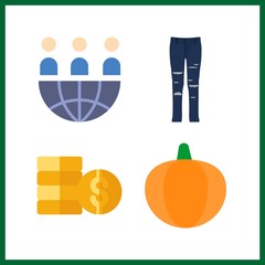 4 stack icon. Vector illustration stack set. pumpkin and teamwork icons for stack works