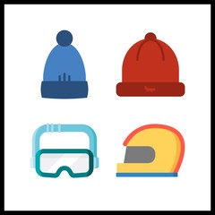 4 head icon. Vector illustration head set. helmet and goggles icons for head works
