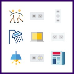 9 wall icon. Vector illustration wall set. shower and tools and utensils icons for wall works