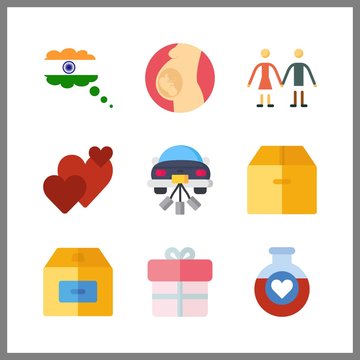 9 love icon. Vector illustration love set. india and couple icons for love works