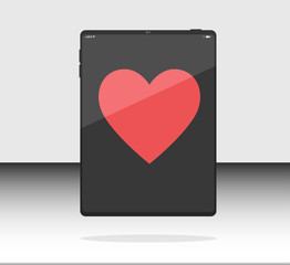 Internet tablet, Web tablet, Pad tablet Realistic Flat Styles Isolated with Like, Heart, Love red color on Background. Vector Illustration. Black color.