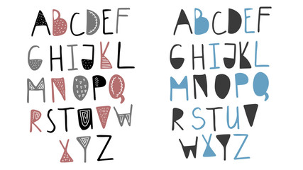 Funny childish made with ink alphabet