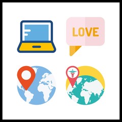 4 tech icon. Vector illustration tech set. worldwide and chat icons for tech works