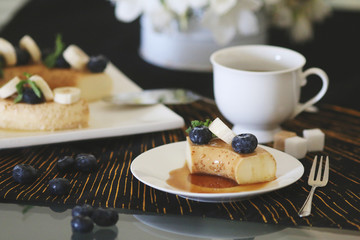 Coffee mousse served with fruits and berries