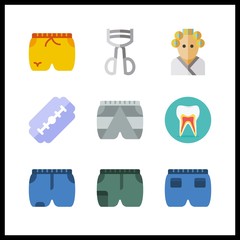 9 cosmetics icon. Vector illustration cosmetics set. short and teeth icons for cosmetics works