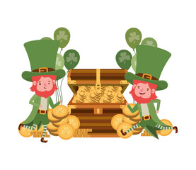 leprechauns with chest and coins character