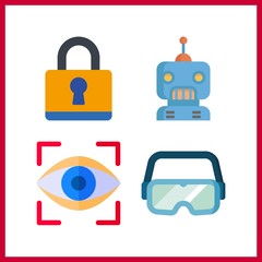 4 cyber icon. Vector illustration cyber set. secure and eye scan icons for cyber works