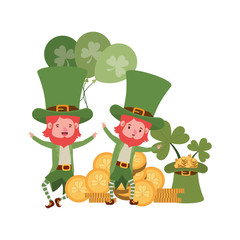 leprechauns with coins and hat isolated icon