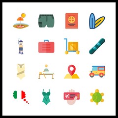 16 vacation icon. Vector illustration vacation set. trolley and plane ticket icons for vacation works