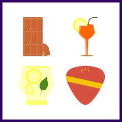 4 bar icon. Vector illustration bar set. chocolate and guitar pick icons for bar works