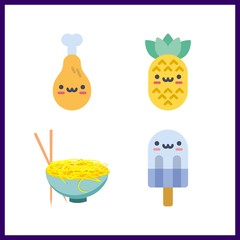 4 tasty icon. Vector illustration tasty set. pineapple and chicken leg icons for tasty works