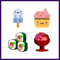 4 snack icon. Vector illustration snack set. cupcake and ice cream with berries icons for snack works