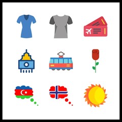 9 view icon. Vector illustration view set. azerbaijan and tram icons for view works