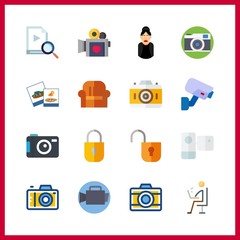 16 camera icon. Vector illustration camera set. security camera and security system icons for camera works