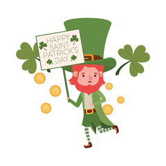 happy saint patricks day label with leprechaun character