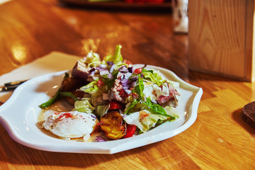 Beef salad served in restaurant