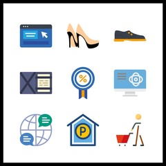 9 shopping icon. Vector illustration shopping set. shoes and online shopping icons for shopping works